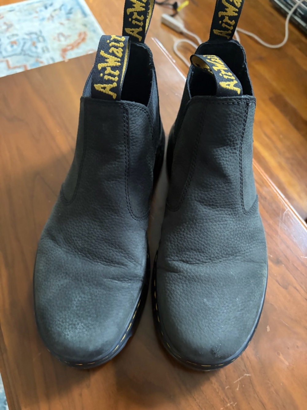 Dr. Martens Black Leather Chelsea Chukka Boots with Yellow Pull Tabs